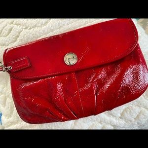 Red patent leather Coach clutch purse